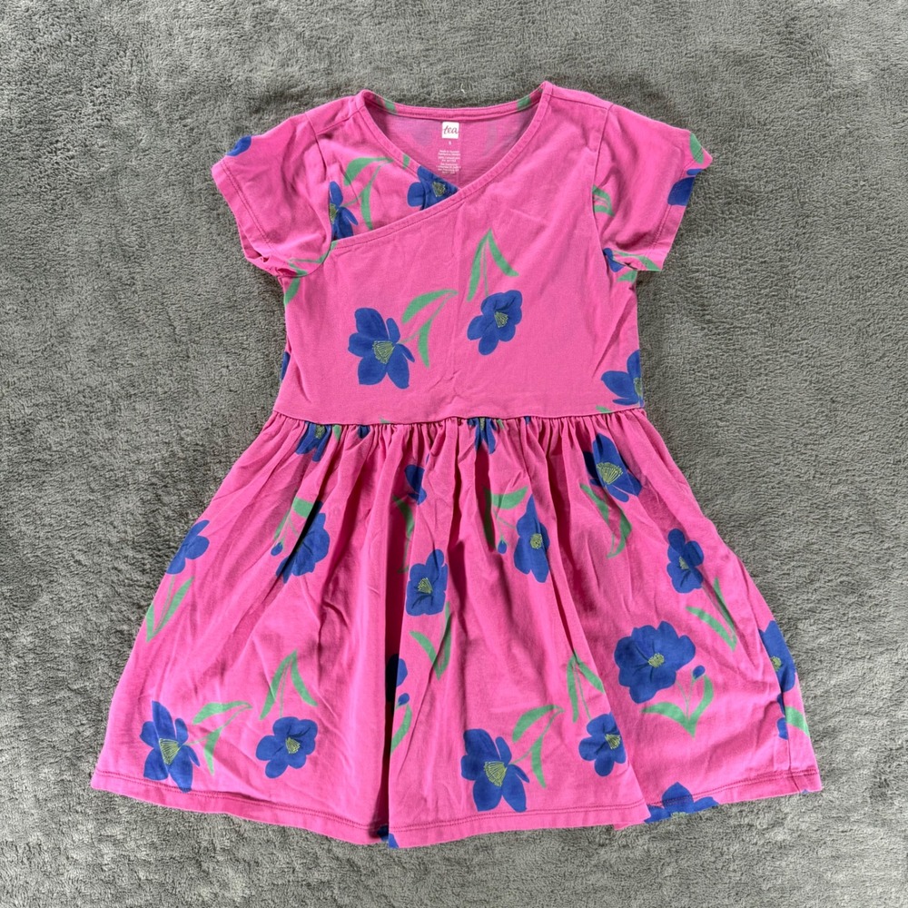 Tea Collection Painted Cosmo Floral Short Sleeve Wrap Dress Girls 5